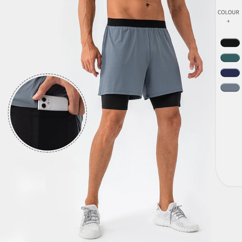 

Fanceey Men's quick drying sports pants loose fitting fake two layer breathable running fitness pants sports casual shorts