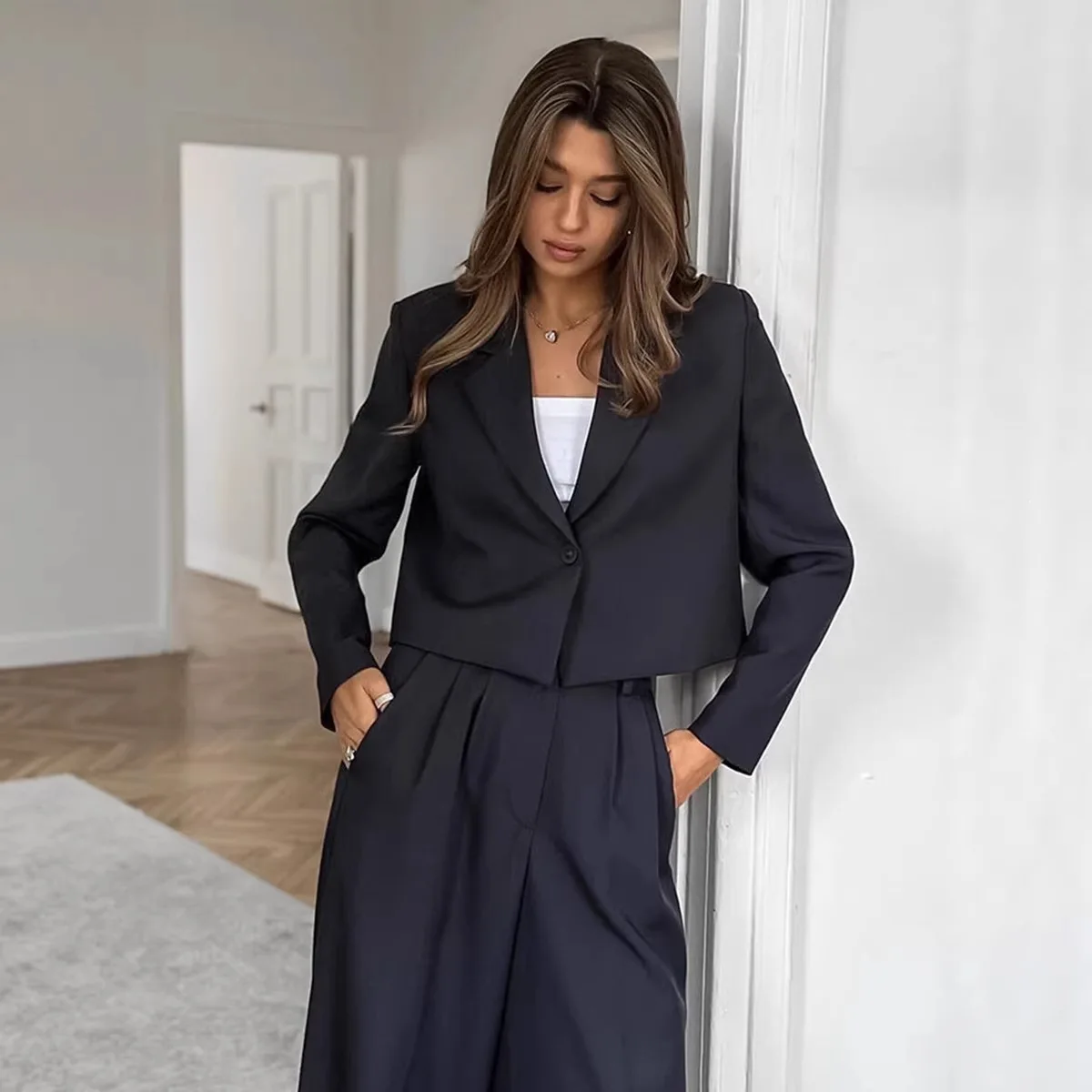 Single Breasted Turn Down Collar Trousers Office Lady Women's Spring Autumn New Two Pice Pant Set Blazer Jacket Straight Pants