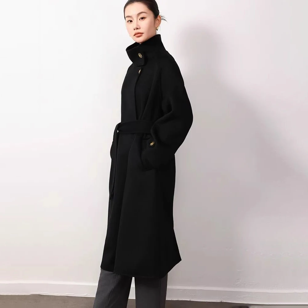 Doppelseitige Woll-Trenchcoat-Jacke für Damen, Mantel 2026, neuer Herbst-Winter, High-End-Sense, mittellang, schlank, schick, Wollmantel