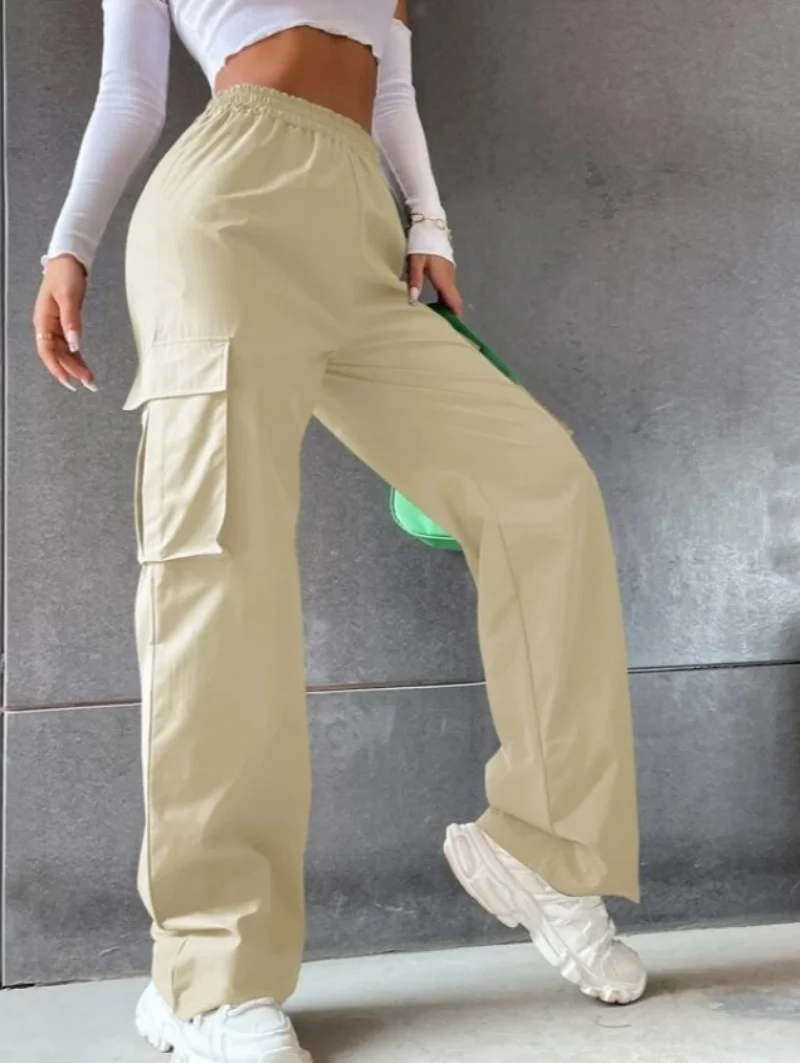 Fashion Women Baggy Joggers Pants Casual Communte Female Chic Straight Cargo Pant Elastic High Waist Elegant Oversized Trousers