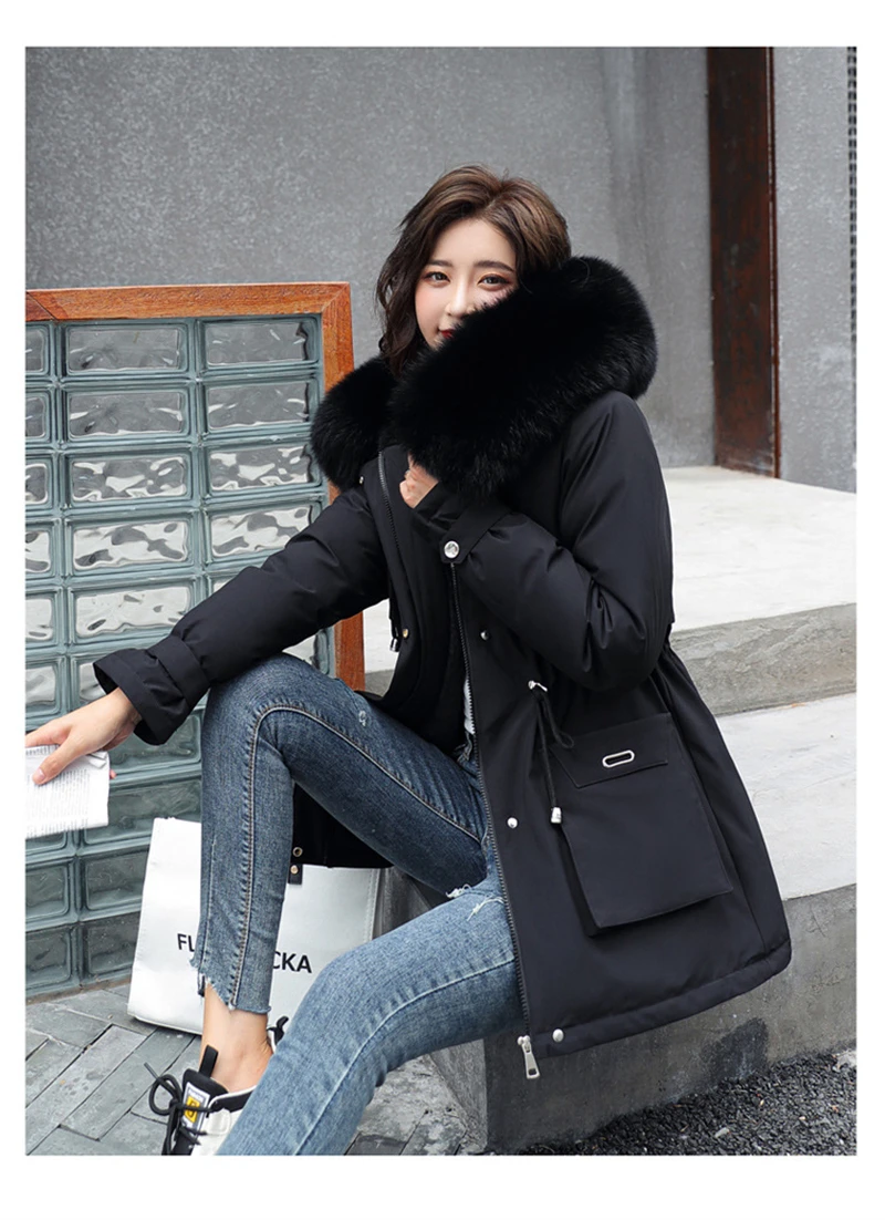 Winter Jacket Coat New Women Parka Clothes Long Coat Wool Liner Hooded Jacket Fur Collar Thick Warm Snow Wear Padded Parka