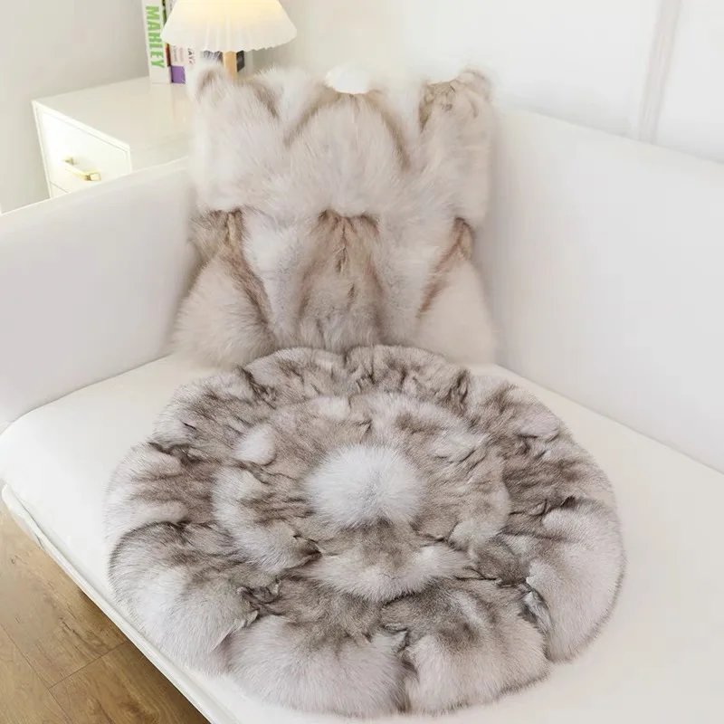 

CX-D-35B New Product Blue Fox Fur Sofa Floor Car Real Fur Winter Warm Round Cushion