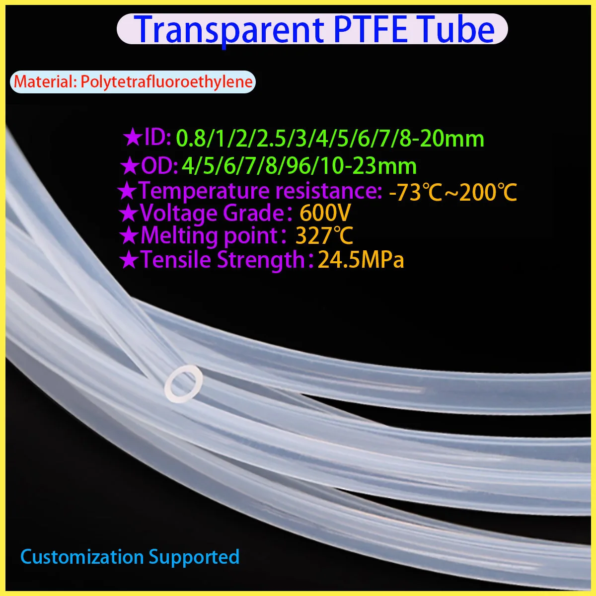 

Transparent PTFE Tube with Inner Diameter of 0.8/1/2.5/3/4/5/6/7/8/9/10-20mm, Suitable for 3D Printer Components
