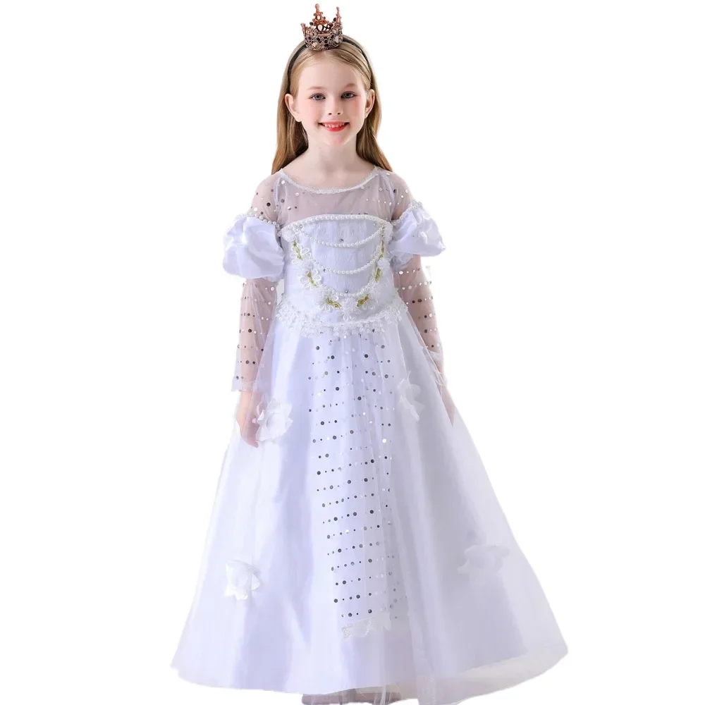 Girls Princess Costumes White Dress Snow Queen Princess Dresses Fancy Dress Up Clothes Halloween Snow Party Cosplay