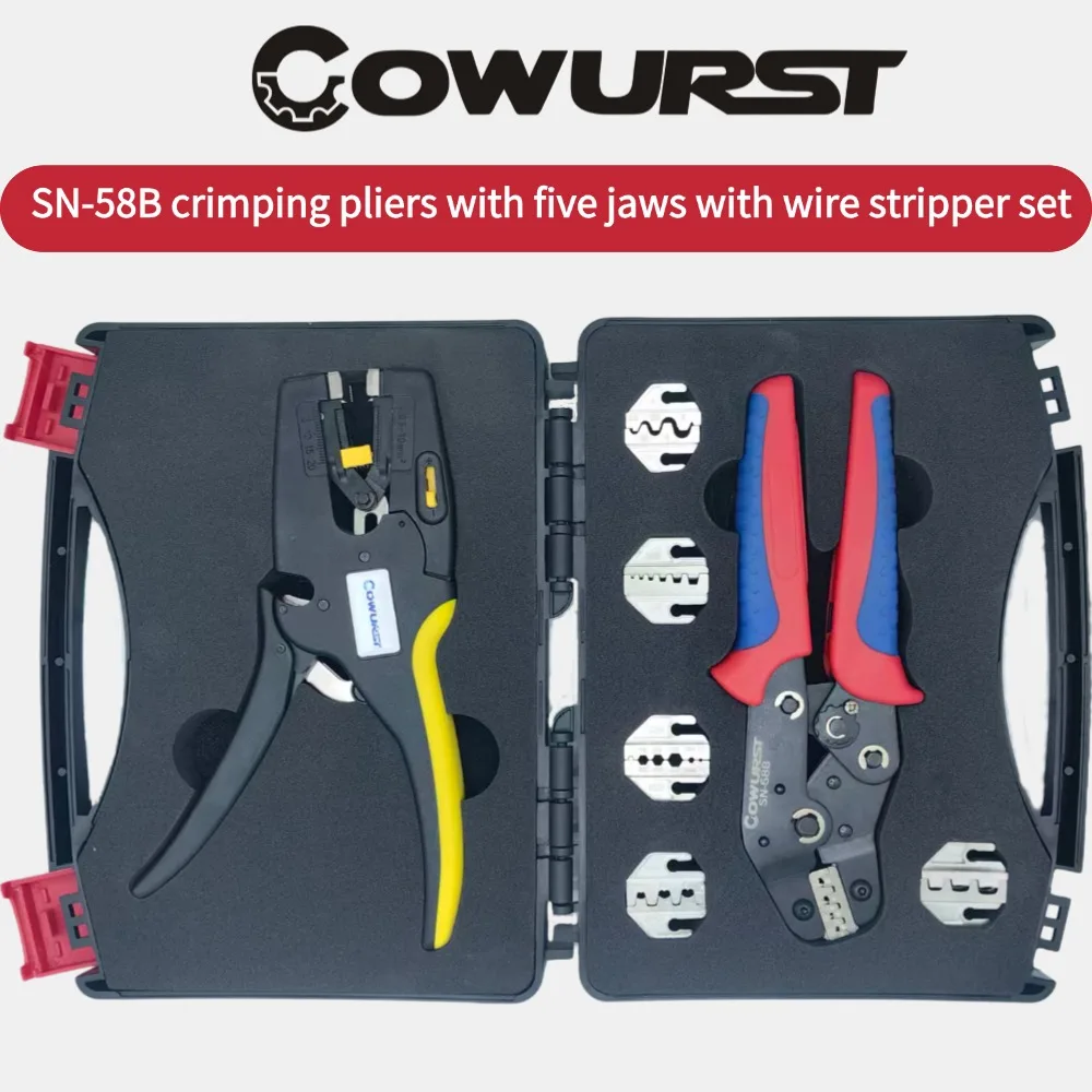 SN-58B Ratchet Type Anti-Slip Handle Crimping Pliers Includes a Set of Five Jaws for Automotive Terminal Crimping Pliers
