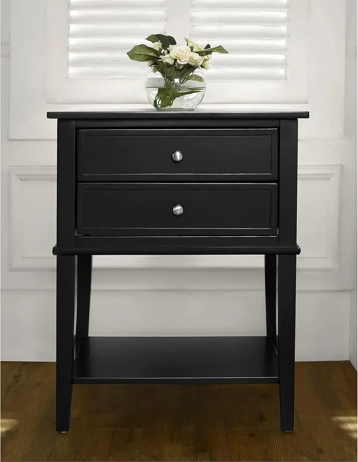 Home Franklin Accent Table with 2 Drawers, Black Finish, Engineered Wood Construction