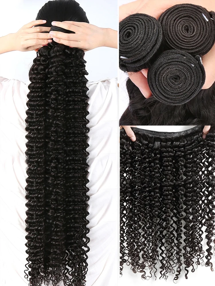 Smilegirl 34 36 Inch Deep Wave Human Hair Bundles Curly Hair Weaving Raw Unprocessed Tissage Double Weft Virgin Hair Extensions