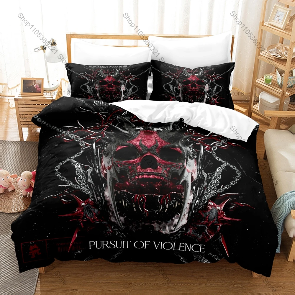 Svdden Death Themed Duvet Cover + 2 Pillowcases Trendy Electronic Music Pattern Soft Bedding Home Supplies