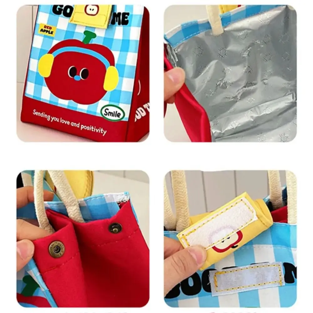 Tas Kotak Makan Siang Lucu dengan Pegangan, Tebal, Tahan Air, Motif Kartun, Termal, Kantong Penyimpanan Ringan Berinsulasi dengan Kancing Samping