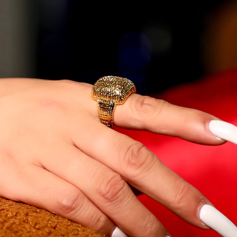 IVOG Hollow Out Brilliant Zircon Design Ring For Women Gold Color Luxurious Ring Fashion Jewelry Official Flagship Store