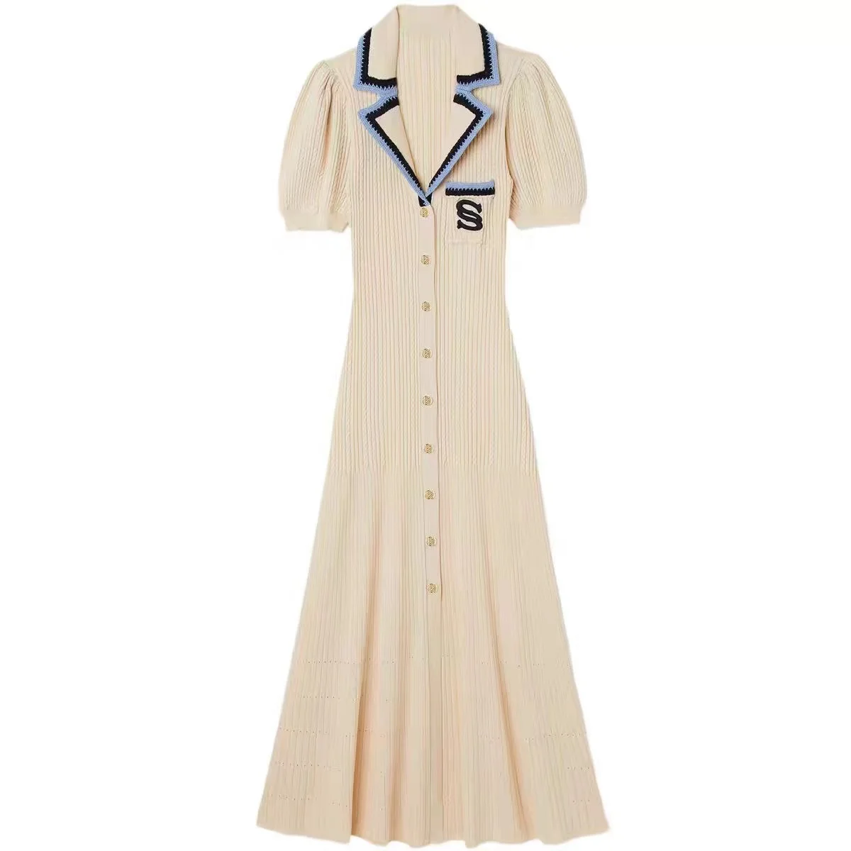 Robe à manches longues à boutonnage simple pour femmes, élégante, mince, avec lettre, vintage, design, blanc, été, automne, 2024