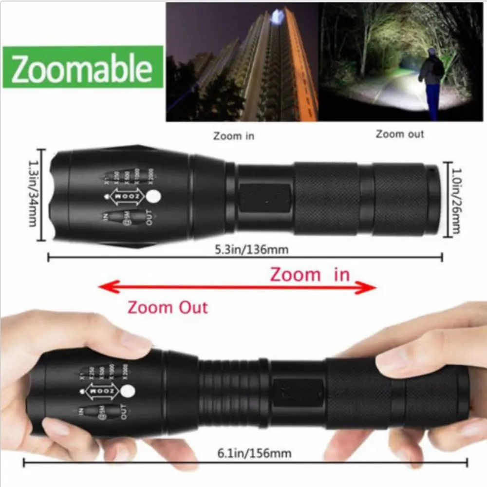 Portable Multi Function Flashlights Camping Torch 5 Lighting Modes 3800Lm E17 XML LED Zoom Tactical Flashlight Waterproof Torch