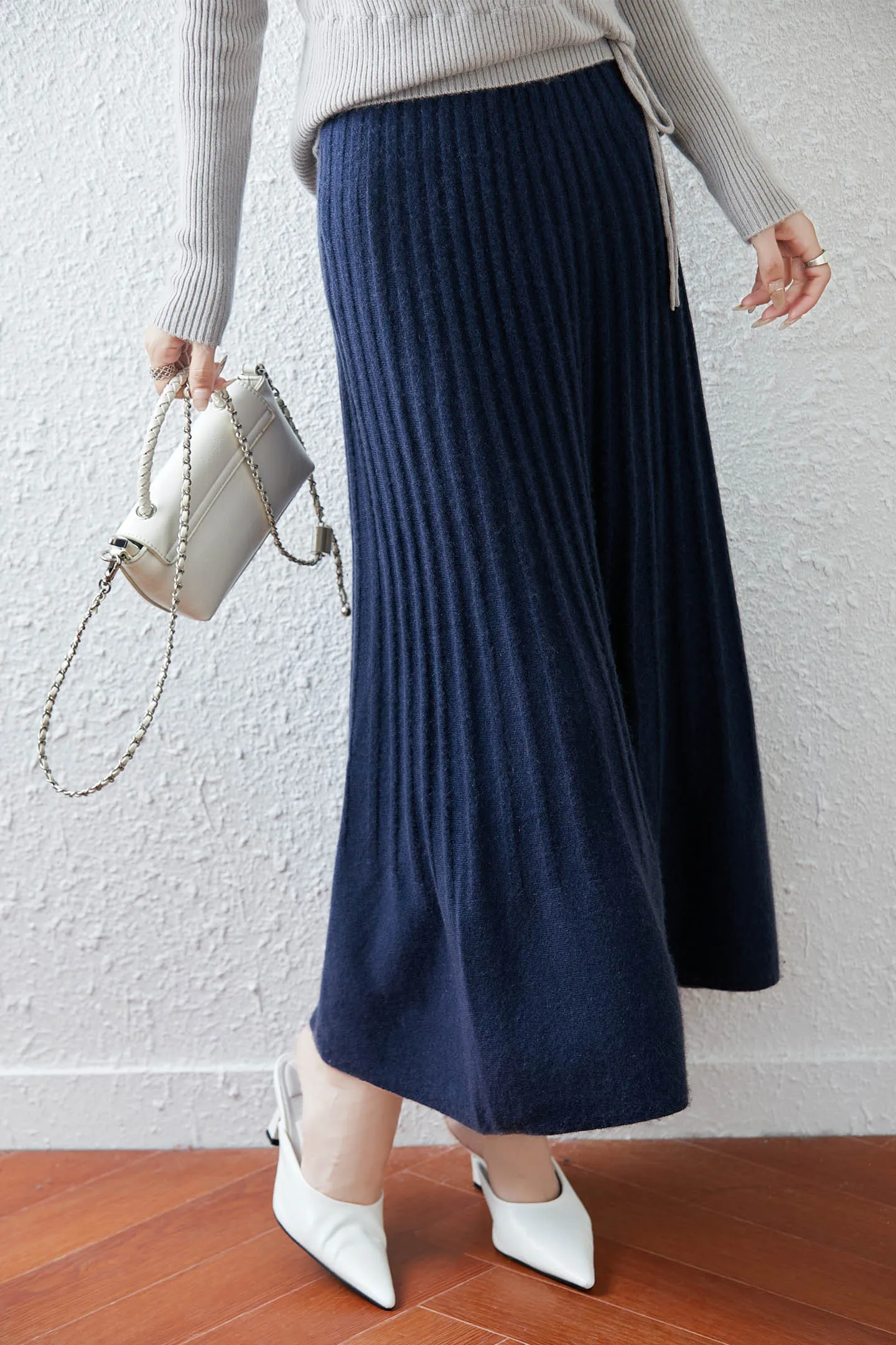 Élégant automne hiver femme jupe de luxe femme 100% laine mérinos tricots nouvelle mode dames vêtements bas solide tenue décontractée