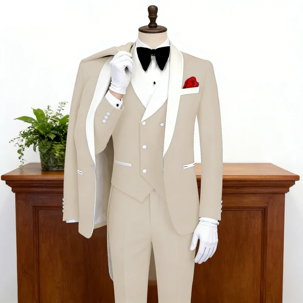 

Terno masculino completo personalizado, 3 peças, blazer, colete, calças, conjunto xale, lapela, formal, padrinhos, vestido de ca
