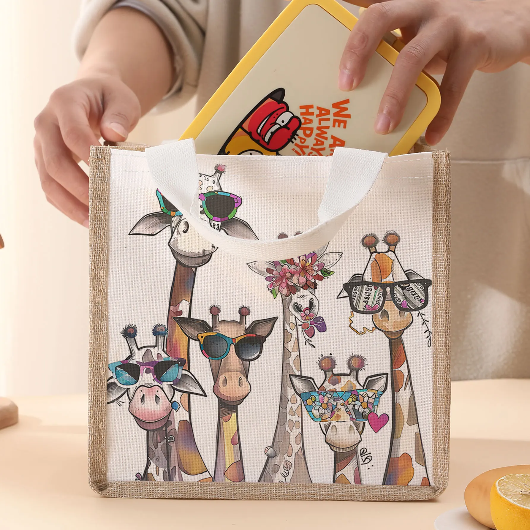 shopper bagHandbag portable lunch bag, casual handbag bento bag dinner bag large capacity camping student picnic food  bag