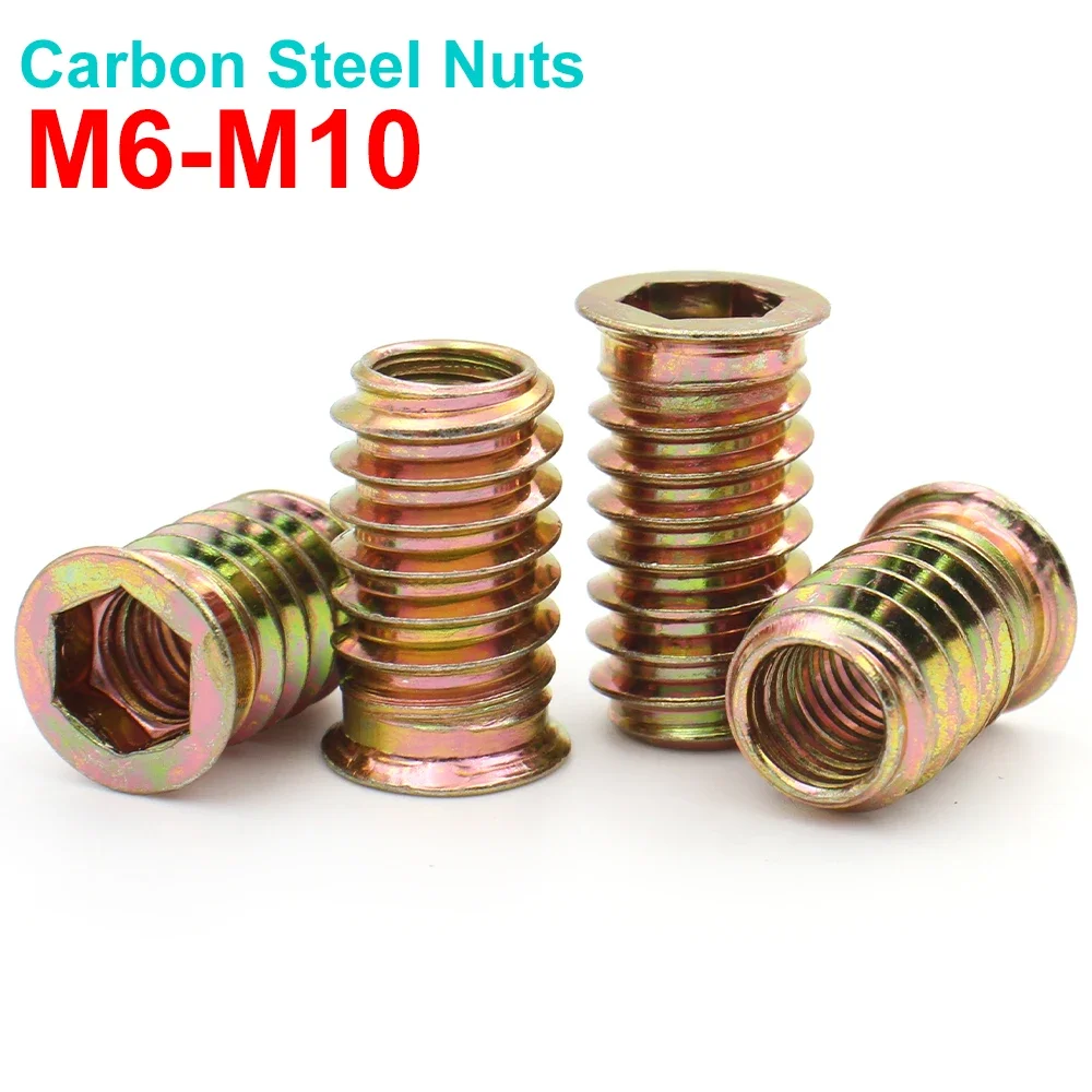 

10/50Pcs M6 M8 M10 Zinc Alloy Iron Inside Carbon Steel Thread For Wood Furniture Nut Hex Socket Drive Insert Nuts