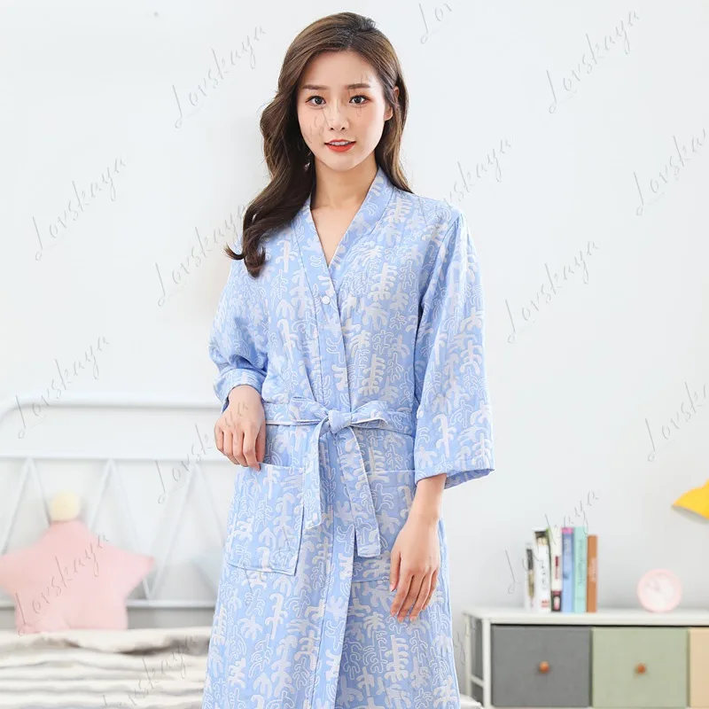 Roupão de gaze de algodão feminino, camada dupla fina, primavera e verão, homens adultos podem usar toalhas de banho, roupões de banho de secagem rápida