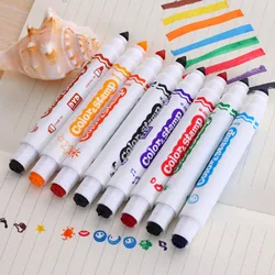 8Pcs/set Color Highlighters Stamp double-headed Marker Pen Cute Creative Washable Watercolor Pens school Supplies office Station