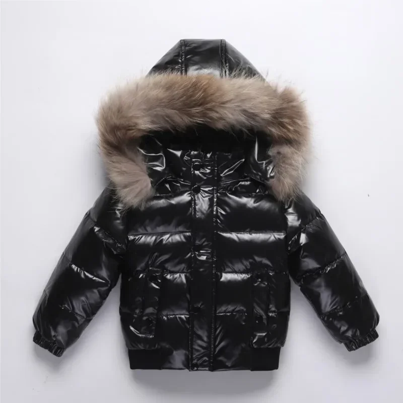 2024 Winter Baby Girl Down Jacket Waterproof Shiny Real Fur Thicken Warm Boy Outerwear Coat 1-8 Years Kid Boy Parka Outfit