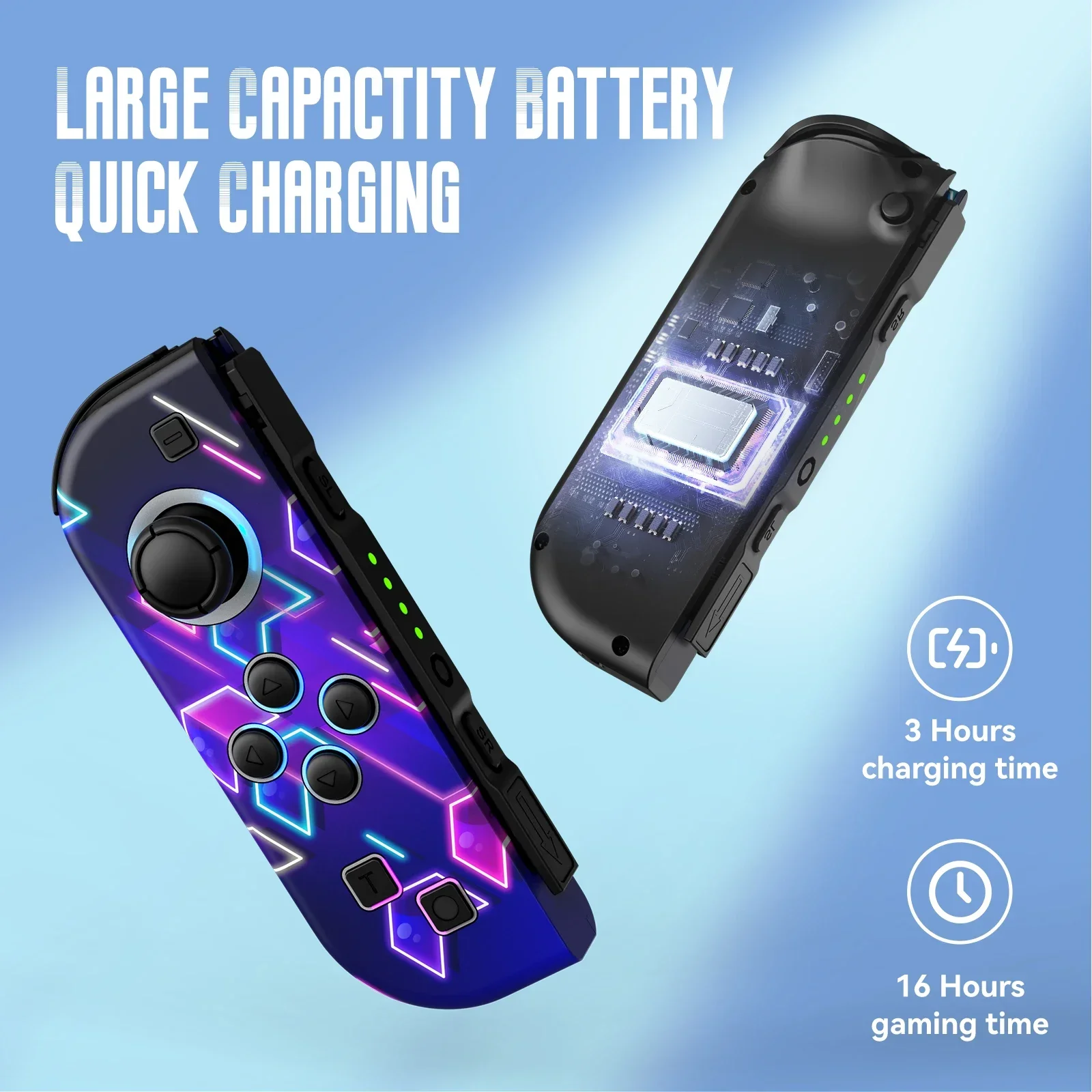 Джойстик для Nintendo Switch/OLED/Lite - вибрация Turbo Wake-up FUNC без дрейфа, беспроводной контроллер L/R, ручка RGB Light