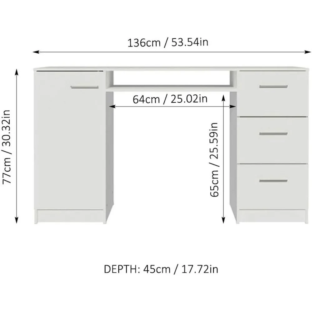 Mesa de escritório moderna com gavetas de armazenamento de 53 polegadas, mesa de estudo para escritório doméstico, mesa de PC de estilo simples com 3 gavetas