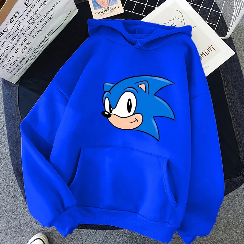 

Sonics Pullover Hoodies Boy Girl Kawaii Anime Pattern Sweatshirt Men Women Autumn Winter Trendy Cool Top Adult Home Clothes Gift