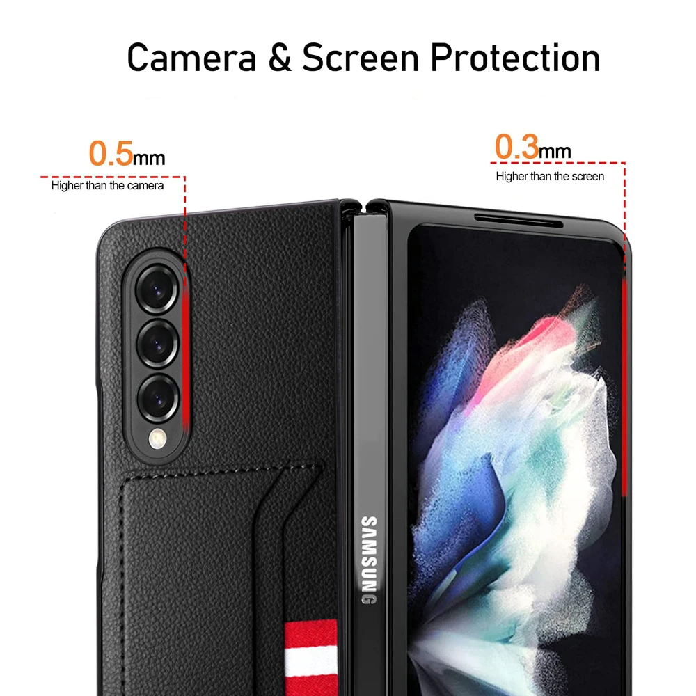Anti-Scratch Business Leather Card Holder Case for Samsung Galaxy Z Fold 6 5 3 4 Fold5 fold6 Fold4 Fold3 5G Fold 2 Fold2 Cover