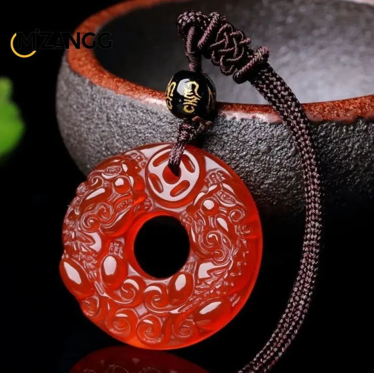 Natural Agate Chalcedony Double PiXiu Peace Buckle Pendant Ornaments Men's and Women's Fashion Jewelry Lucky Amulet Holiday Gift