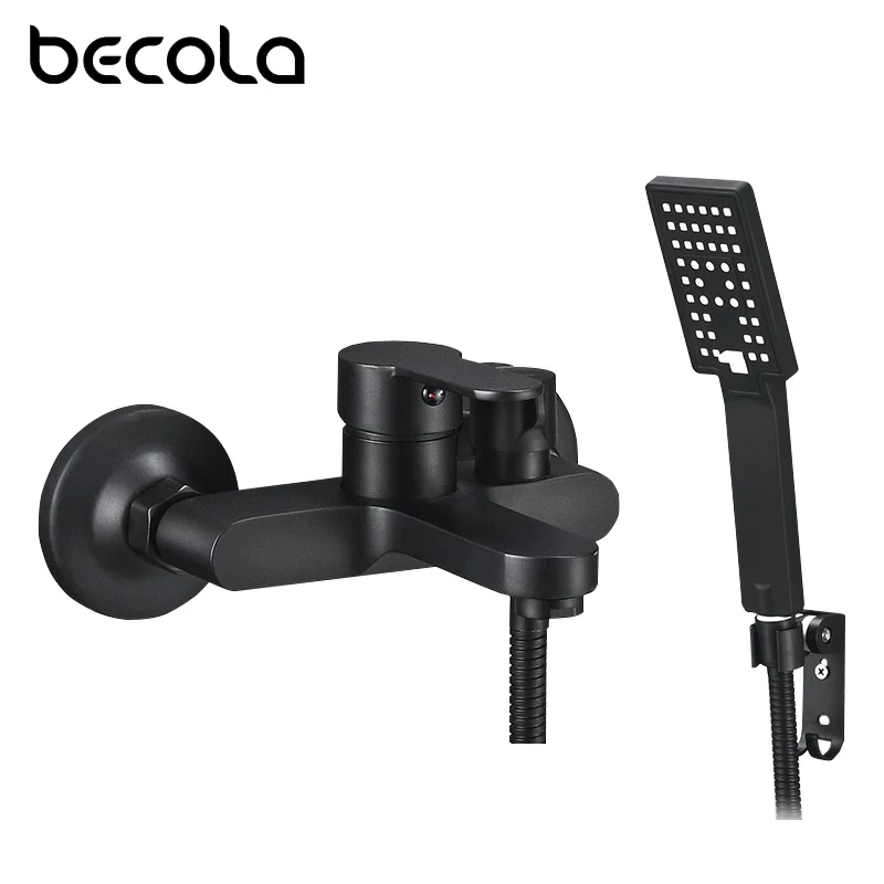 Becola Black Brass Bathroom Shower Faucet Bath Faucet Mixer Tap With Hand Shower Head Set Wall Mounted Black Shower Set Bathroom