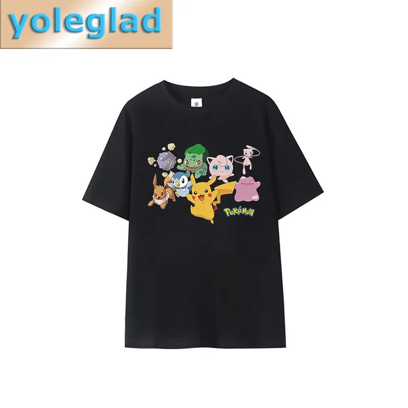 アニメポケモンプリント純綿 Tシャツ男性と女性のための春/夏の新コレクションファッションカジュアル半袖シャツ