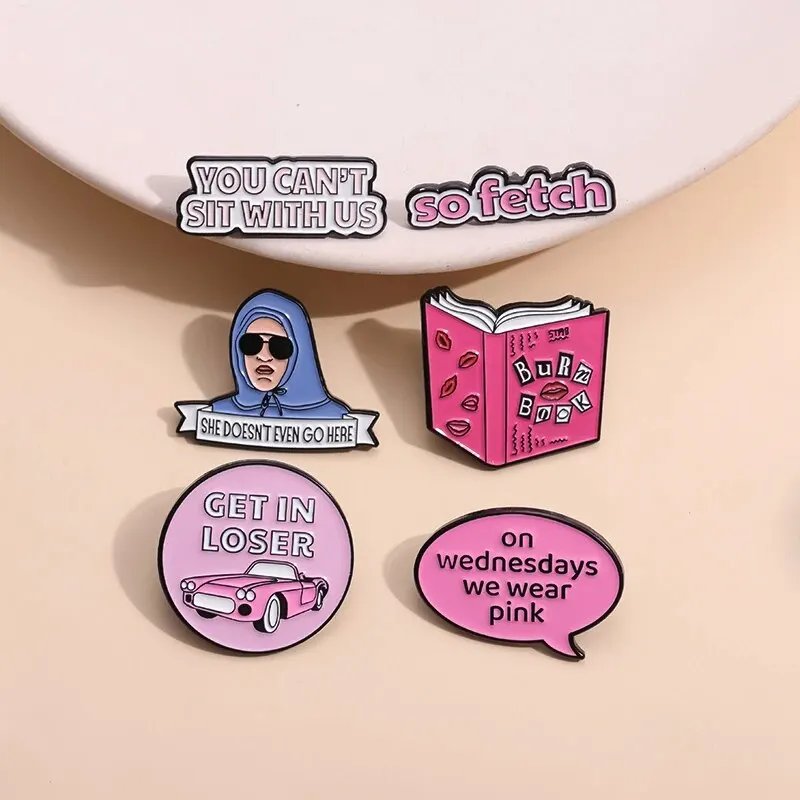 6pcs Mean Girls Enamel Pins She Doesn't Even Go Here Brooches Lapel Badge Campus Youth Movie Cartoon Metal Pin Jewelry Accessori