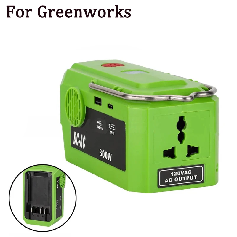 

Инвертор мощности 300 Вт для Greenworks, адаптер литий-ионного аккумулятора 40 В с портом USB и Type-C, портативный уличный инвертор 120 В-220 В