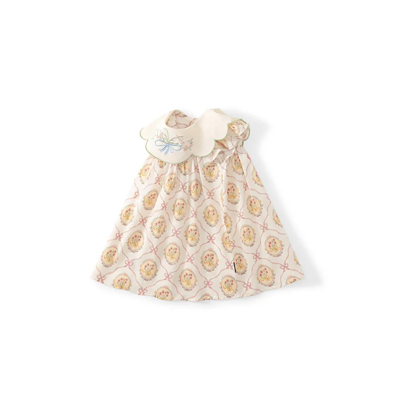 

Children's Clothing Doll Collar Butterfly Flower Embroidery Girls Dress Summer New Flying Sleeve Sweet Princess Dress