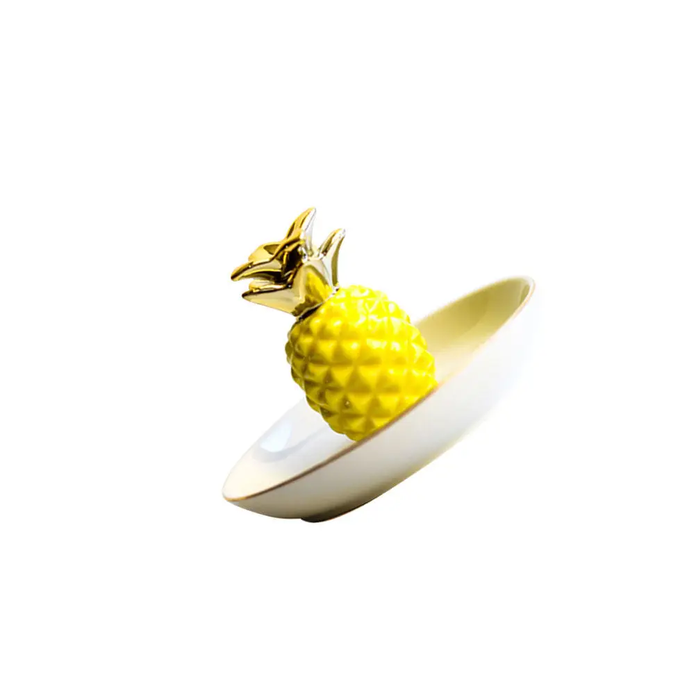 

1Pcs Ceramic Jewelry Tray Pineapple Design Smooth Edge Trinket Dish for Rings Earrings Keys Storage Home Bathroom Decor Yellow