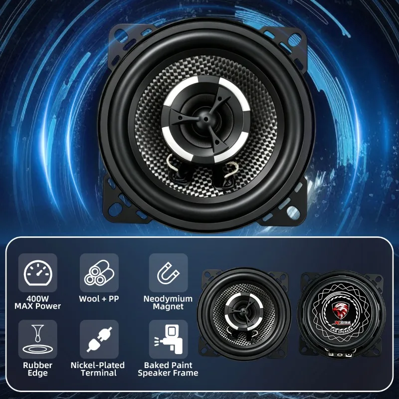 2pcs 4 Inch Coaxial Speaker 400W Car Speakers 2 Way Range Stereo Subwoofer HIFI Modified Car Audio Accessories Home Music Sound view 4