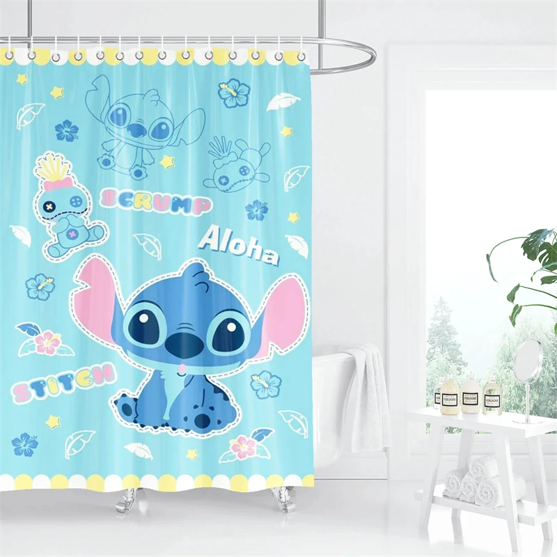 Stitch Shower Curtain Bathroom Accessories Restroom Decor Luxury Cartoon Home Decor Curtains Suitable for Kids and Adults