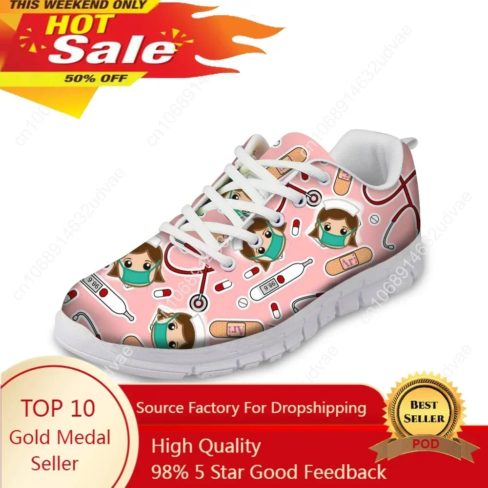 Women Casual Sneakers Flats Cute Nurse Print Casual Women's Breathable Air Mesh Shoes Woman Light Walking Shoes