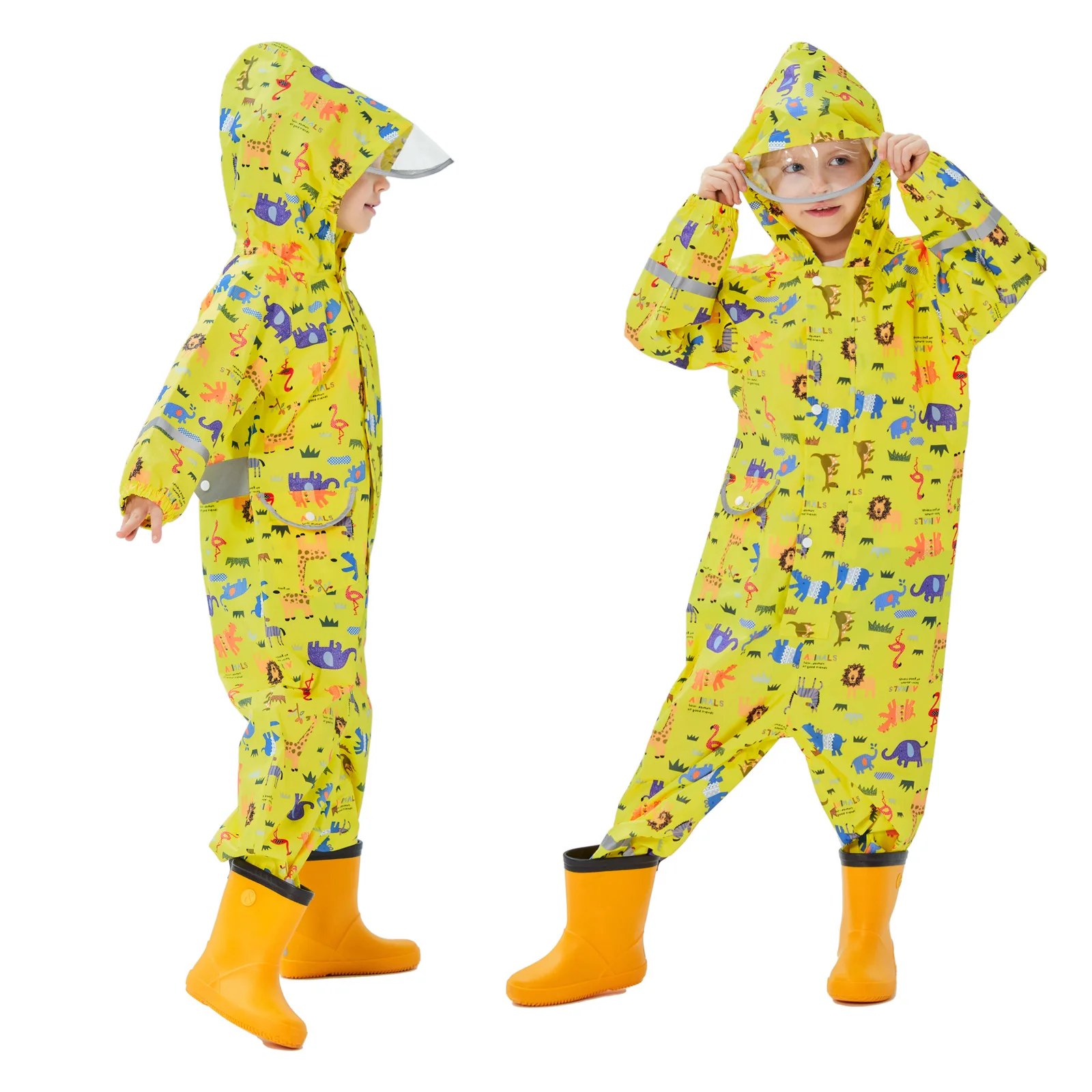 Student Kids Rainwear And Pants Toddler Clothing Children\'s Waterproof Jumpsuit Hooded One-Piece Cartoon Unicorn Raincoat LC462