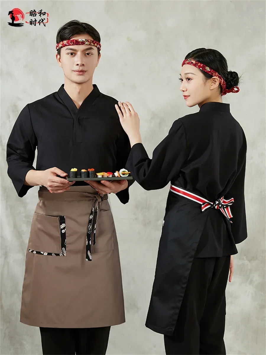 Japanese style sushi and barbecue restaurant long sleeved autumn and winter clothing men's and women's three piece set