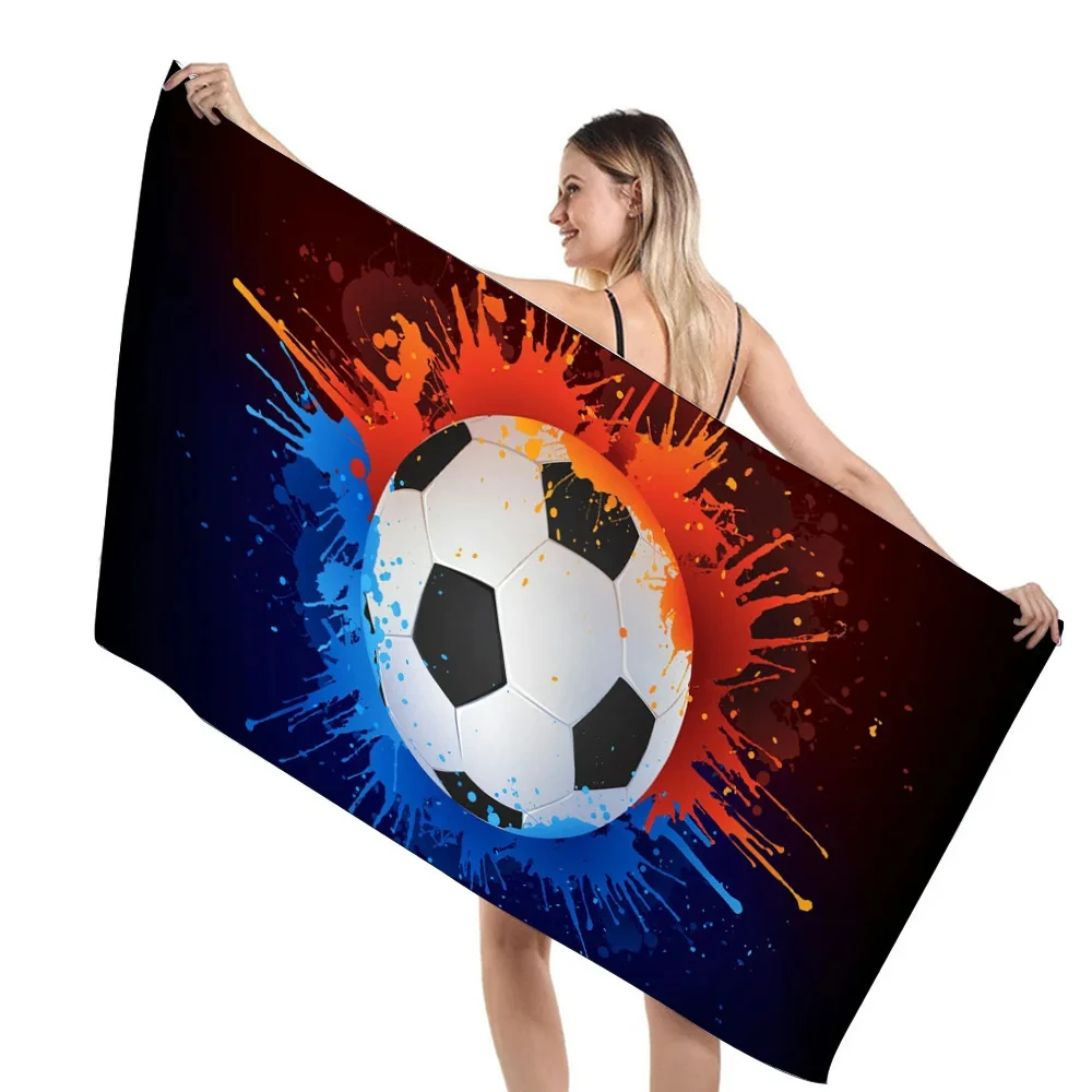 Football Sports Beach Towel，Funny Ball Games Bath Towels for Boys, Super Soft Quick Dry Sandless Balls Beach Towel for Kids Boys