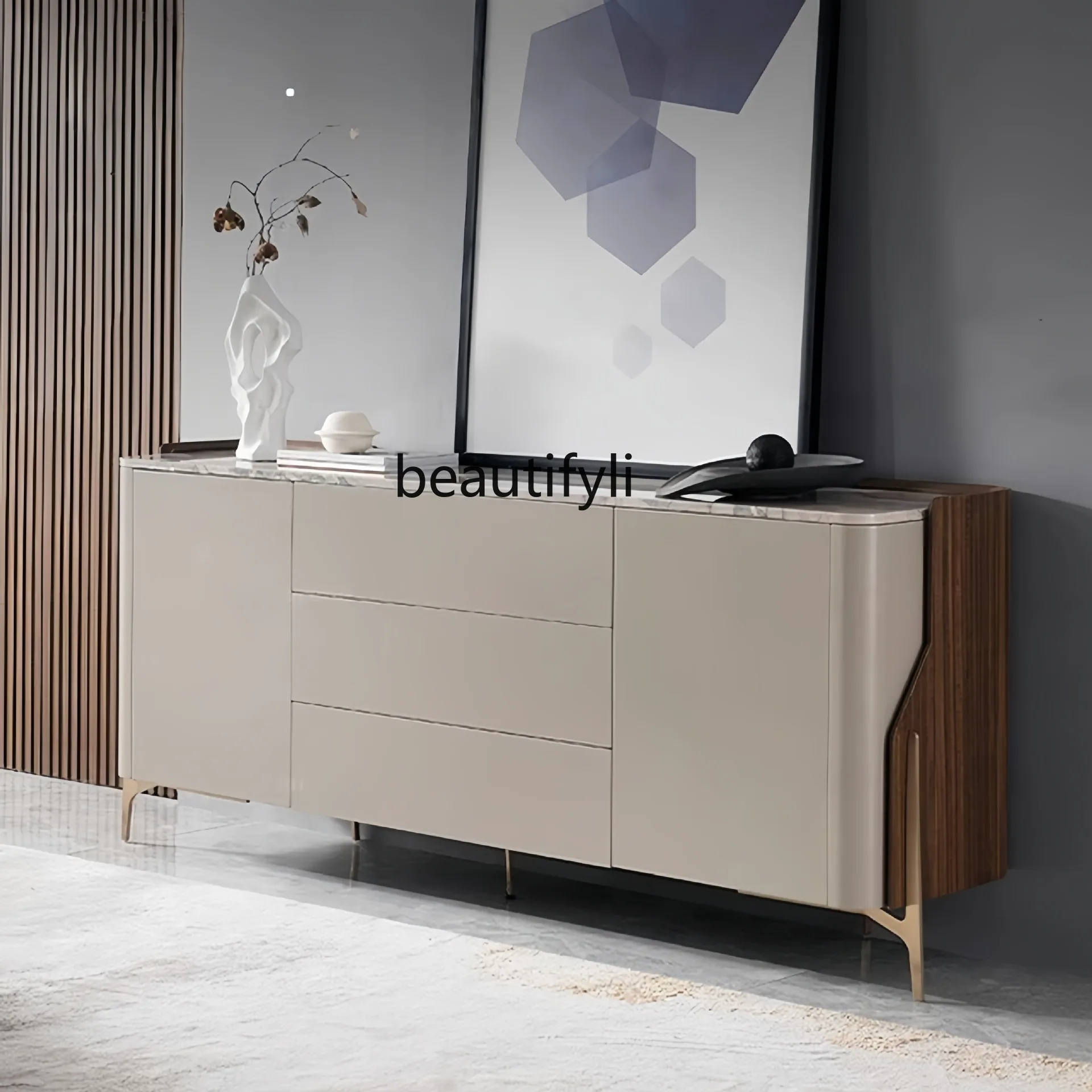 

Italian Style Light Luxury Natural Marble Sideboard Modern Minimalist Storage Cabinet Wine Cabinet Dining Entrance Cabinet