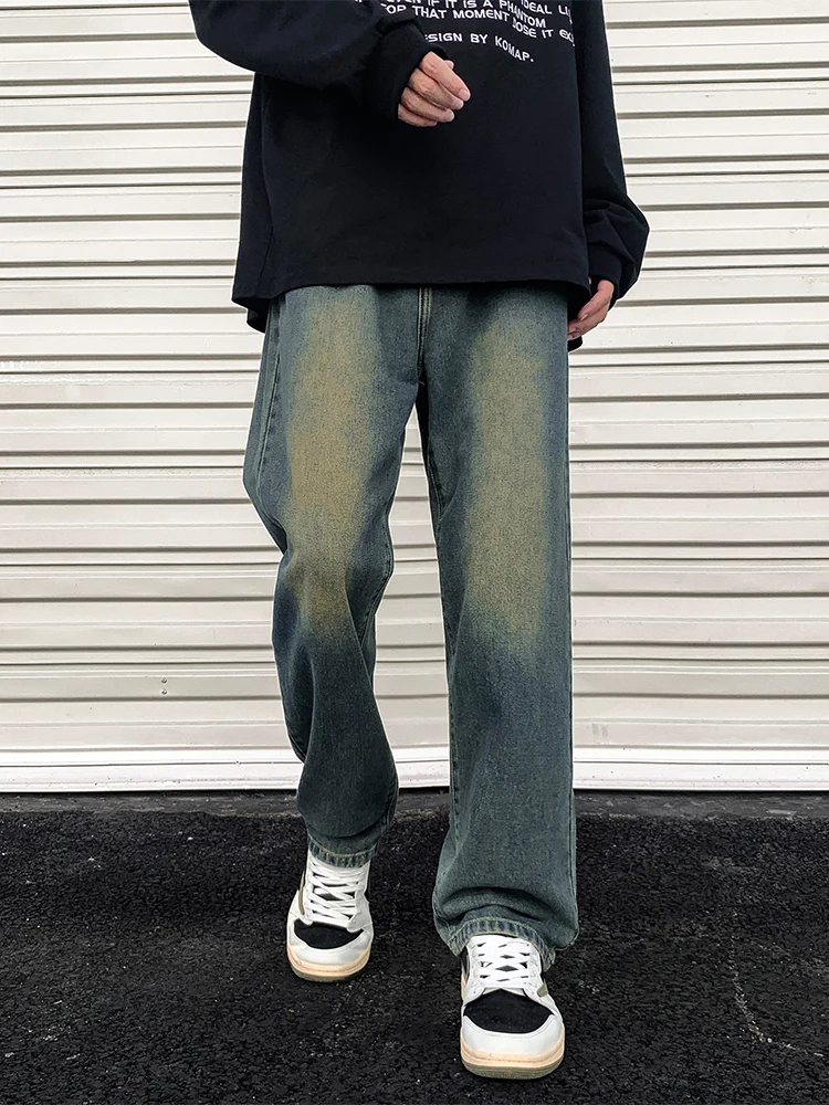 

Retro American Denim Jeans Men's Spring New Loose Straight Leg Long Pants High Street Sle Casual Wear Resistant Durable