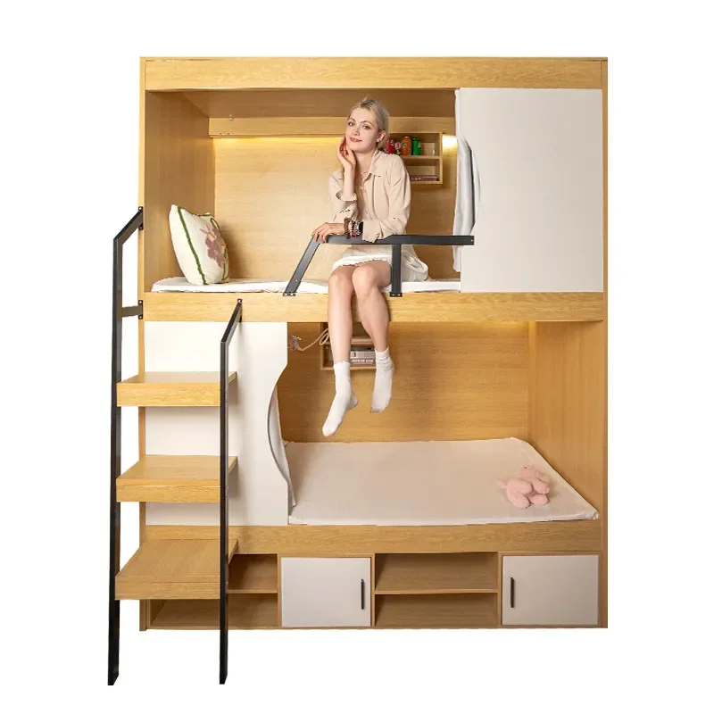 Raumkapsel-Etagenbett aus Massivholz, Doppel-Hochbett für kleine Wohnungen, Studentenwohnheime, Jugendherbergen, platzsparend und robust