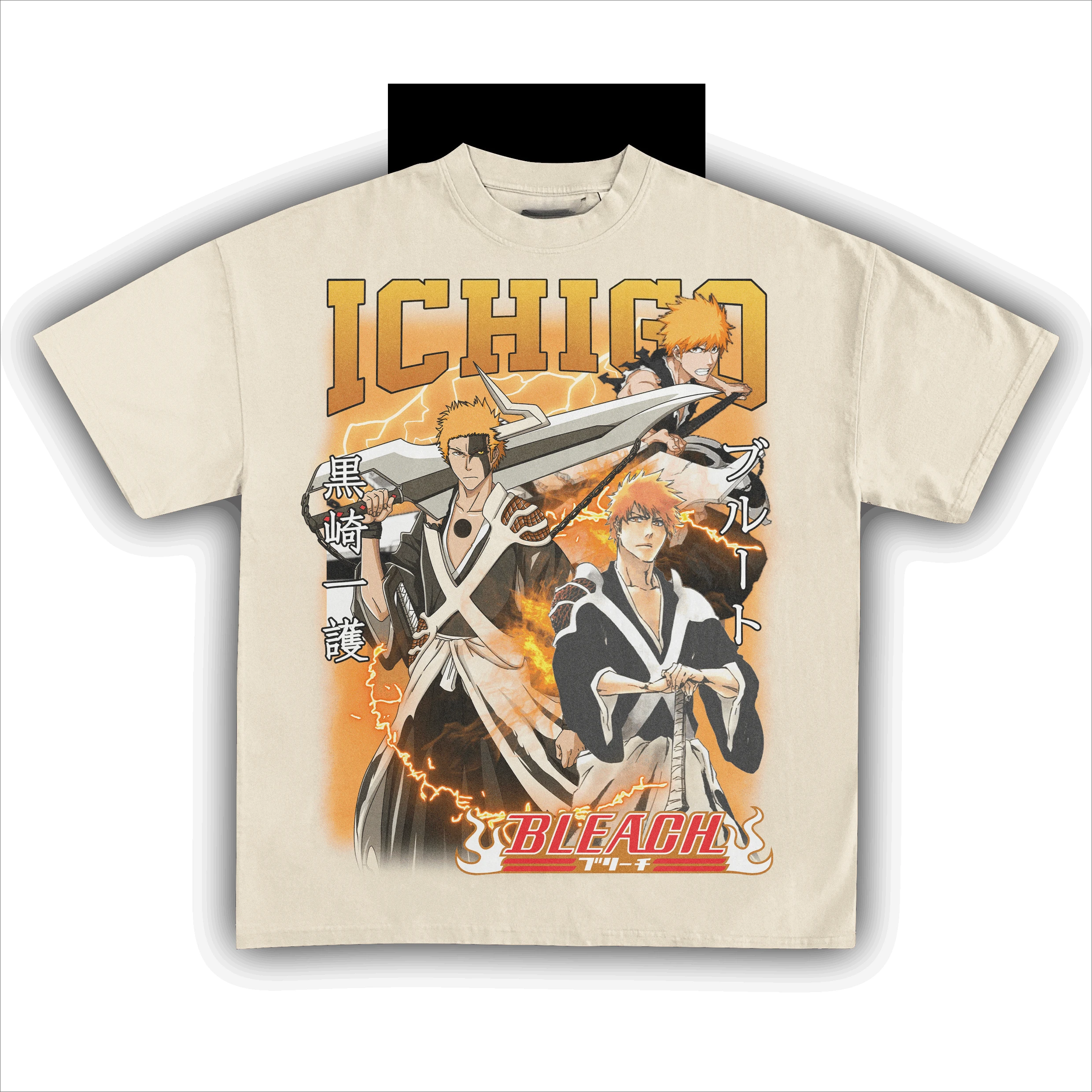 Bleach Ichigo Kurosaki Retro Fashion Oversized Unisex Fashion Street Casual Tee Classic Loose Streetwear Trendy Cotton Couples