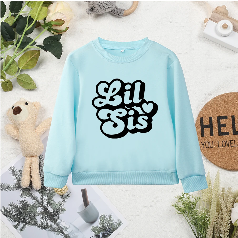 Fashion Kids Sweatshirts Lil Sis Print Letters Minimalist Graphic Dropship Child Sweater Hoodless Popular Baby Girls Top Clothes