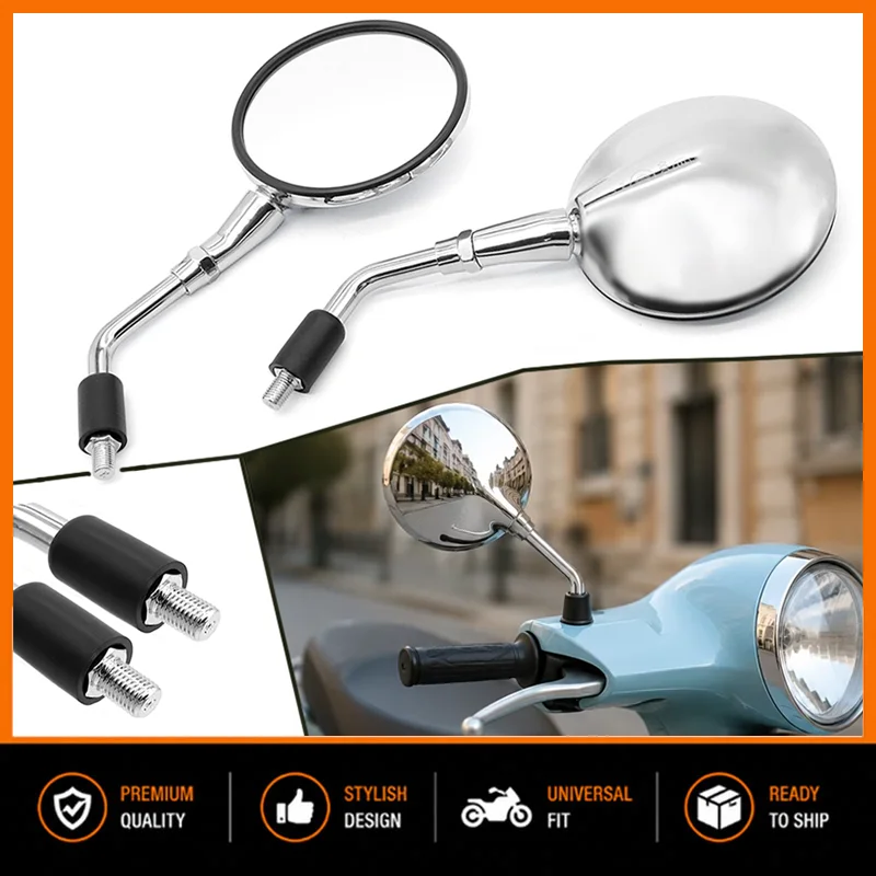 Vintage Round Motorcycle Rearview Mirror M10 Screw For Vespa GTS300 Sprint 150 LXV Piaggio Scooter Chrome Side Mirror Repl