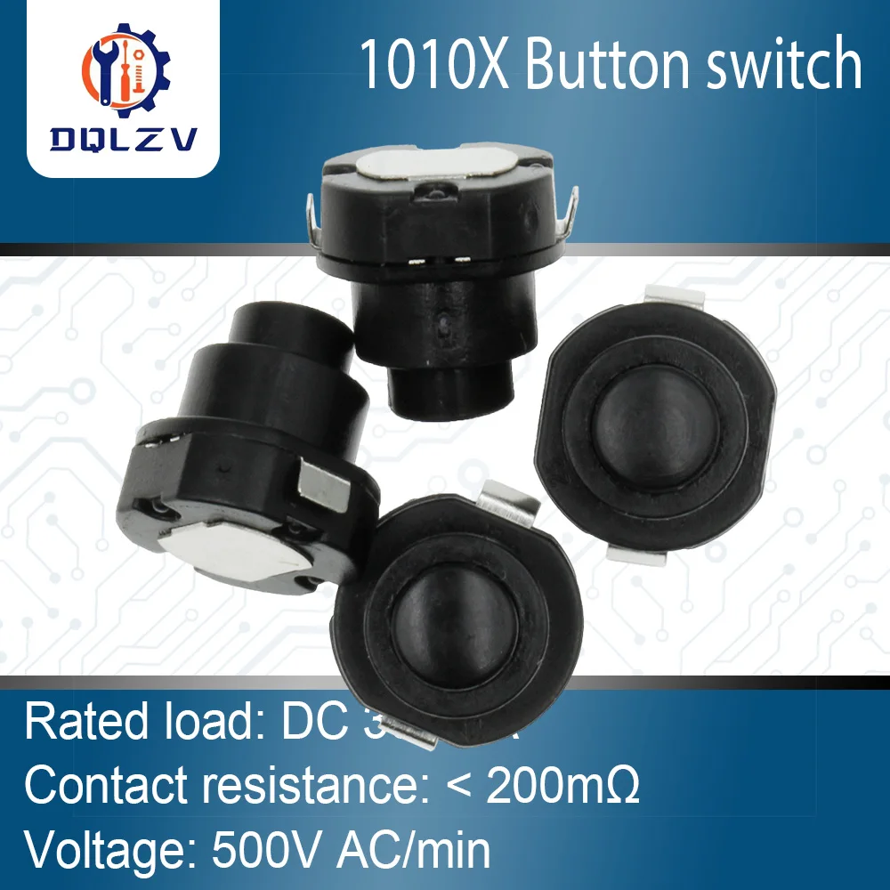 Flashlight Torch Part Round Push Button Switch Black DC 30V 1A Size 10mm x 10mm (D*H) KAN-10A Latching Switch