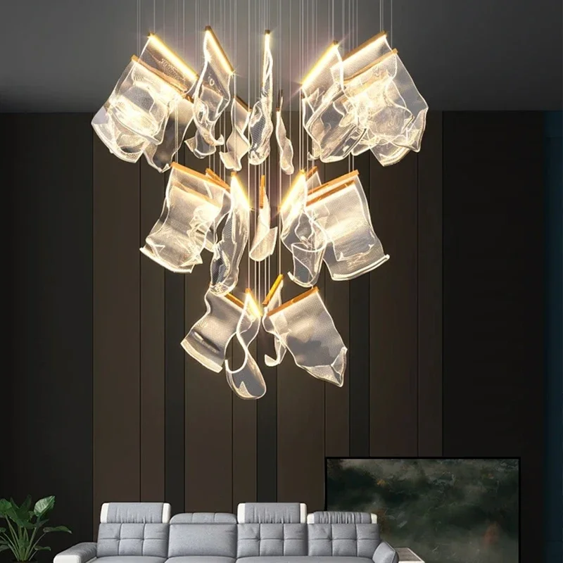 

Villas escalera de lujo techo grande candelabro de cristal brillo decoración del hogar comedor sala de estar luces colgantes lám