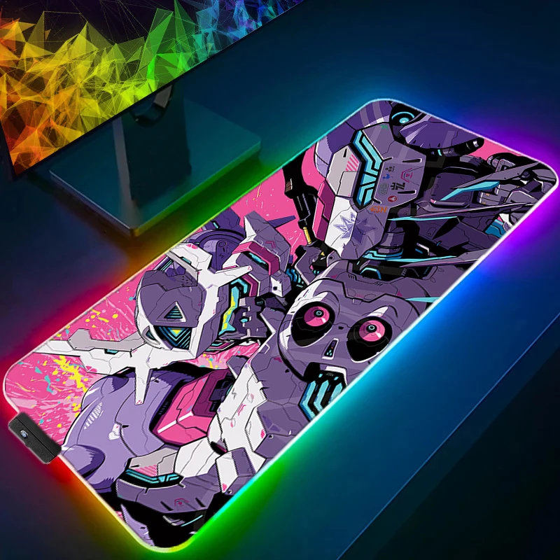 Alfombrilla de Ratón RGB Mobile Suit Gundam, Accesorios de Juego, Gabinete Gamer, Alfombrilla de Escritorio para PC, Alfombrilla Grande XXL para Teclado, Tablet y Ratón