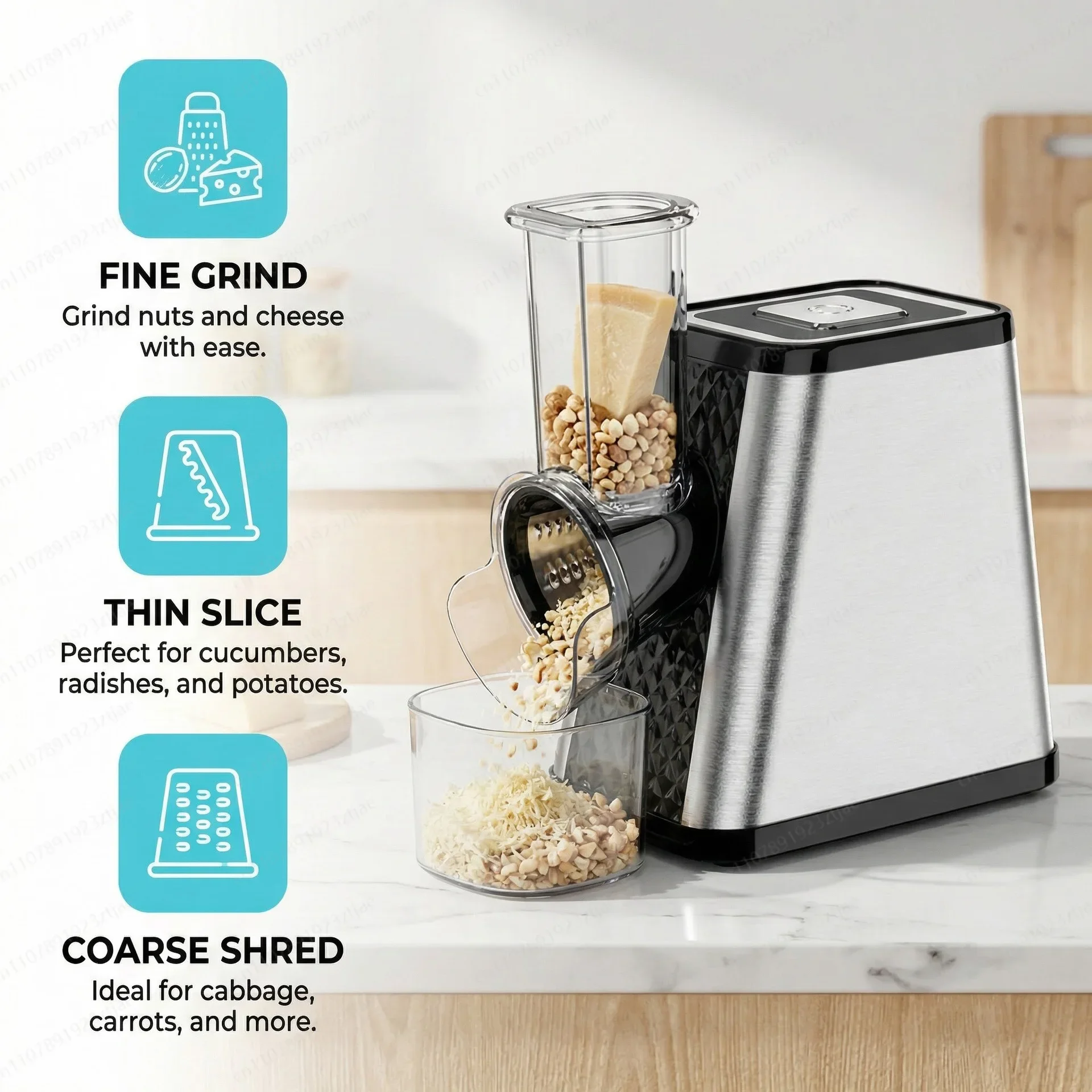 15 Five-in-one multi-functional shredding, slicing, grinding and powdering porous vegetable cutter